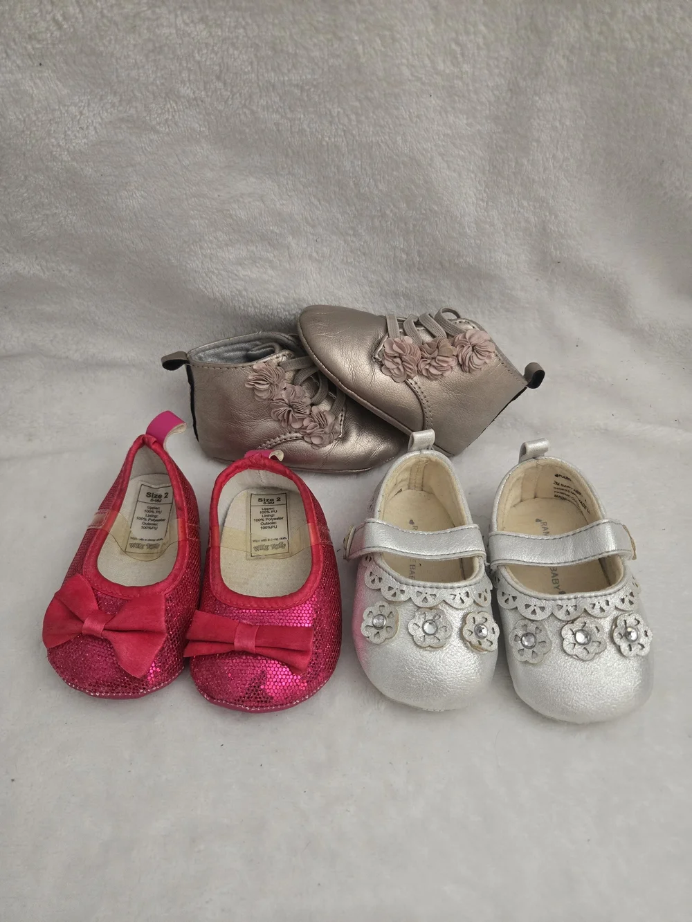 Kids Rose Ankle Boots & Sparkle Mary Janes - 3-Pair Set Bundle Size 2 Baby